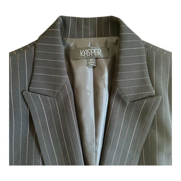 Kasper Pants - Kasper Black Pinstripe Pantsuit Blazer & Trouser Set Vintage 1990s Size 12